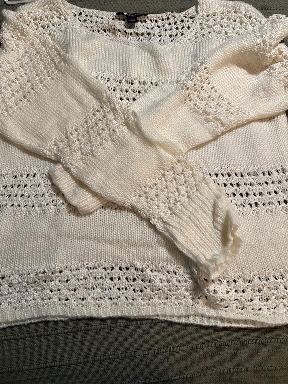 Nine West Cream Openwork Knit Scoop Neck Sweater